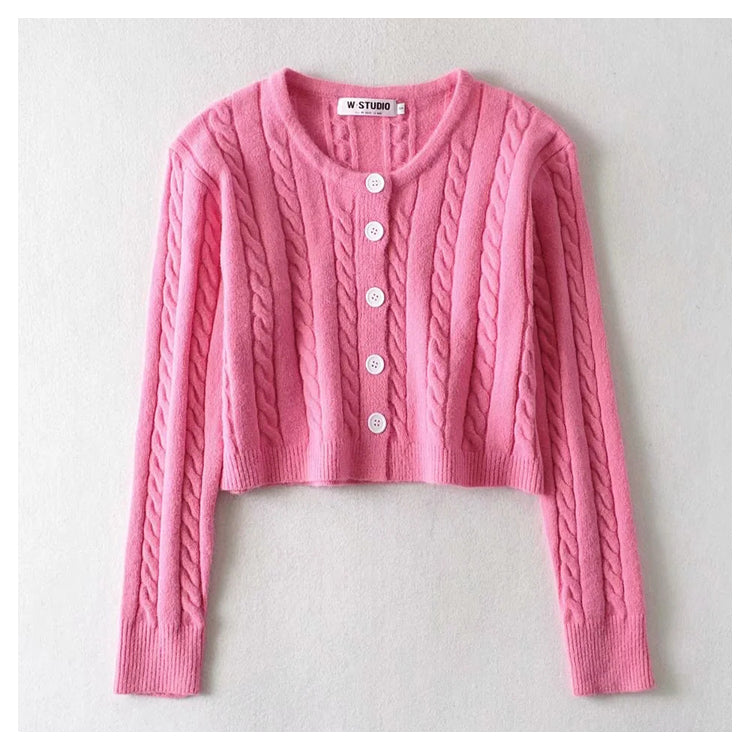 Flower sweater cardigan high waist single breasted long sleeved sweater 7222