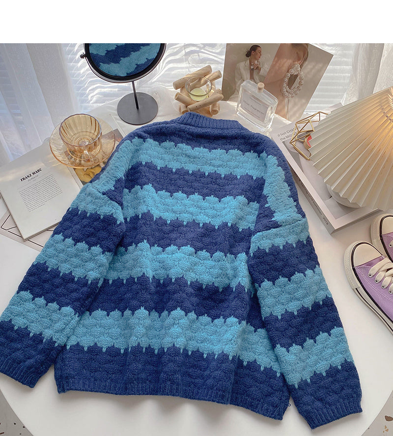 Le pull à rayures de couleur assortie Lazy Wind est rétro et simple 5992