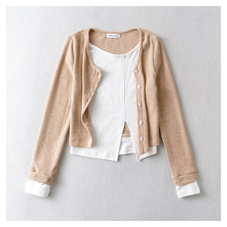 Spice Girl contrast stitched fake two-piece sweater 7176