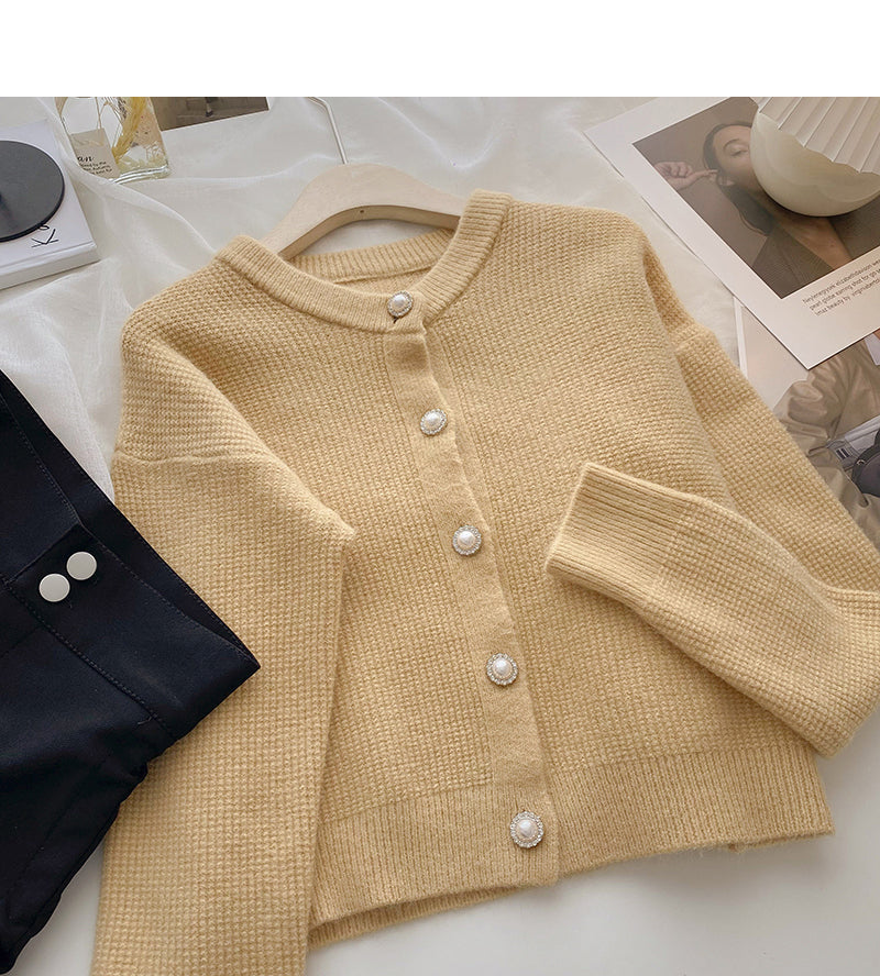 Vintage round neck single breasted knitted sweater 6174