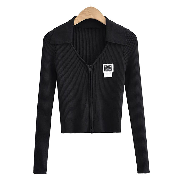 Cardigan tricoté à col en V, slim et nombril exposé, court, couleur unie, manteau pull 7452