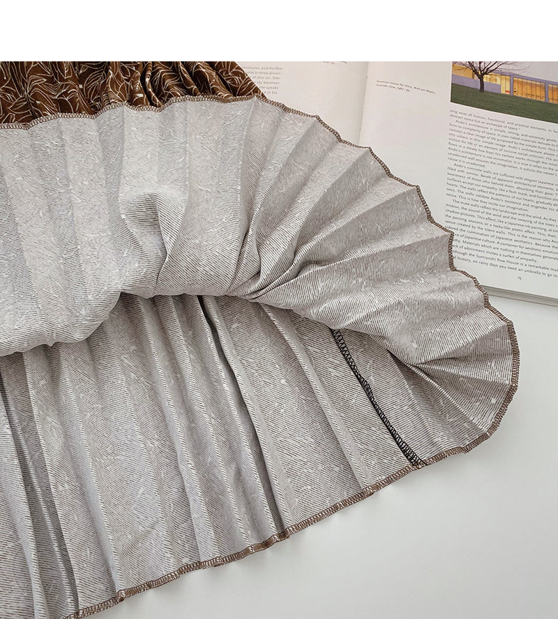 A-förmiger, mittellanger Rock im Retro-Stil im Hongkong-Stil mit Blattdruck 5739