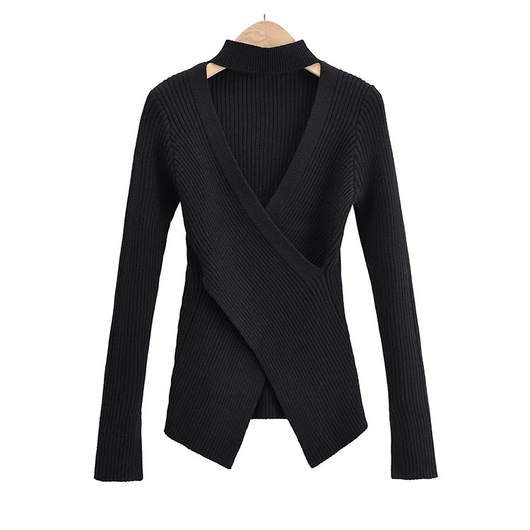 Vintage high street neck cross V-Neck Sweater 7202