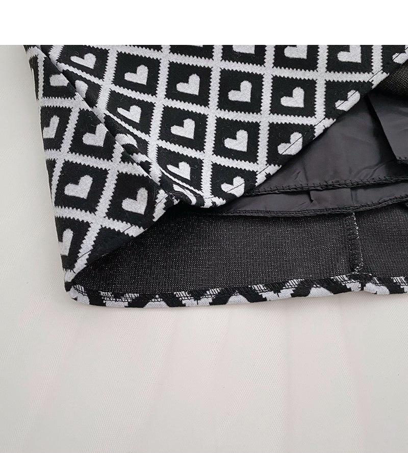 Retro personality love check color contrast slim high waist A-line skirt 5362