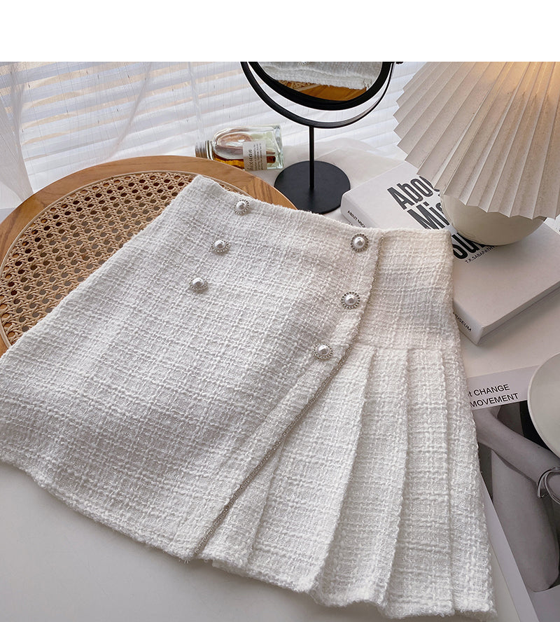 Koreanische Version, unregelmäßige Perlenschnalle, hohe Taille, Retro-Temperament, dünn 5302