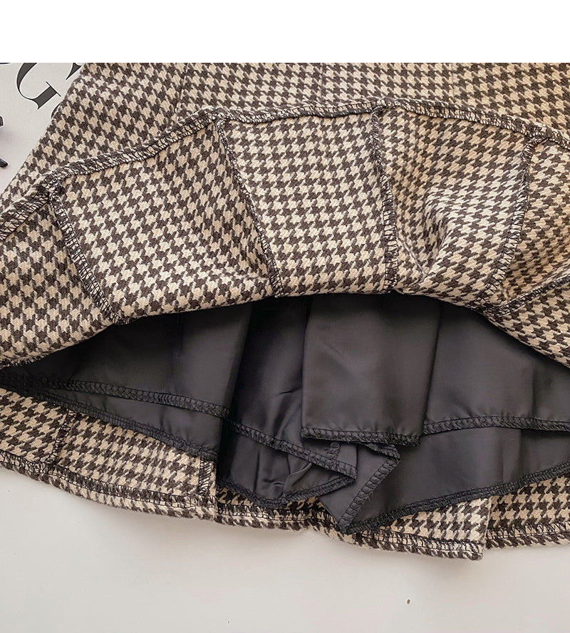 Design sense of niche Hong Kong style high waist thousand bird check skirt 5418