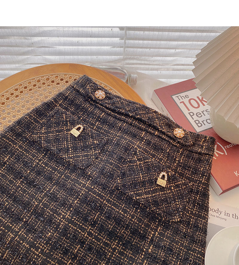 Jupe courte en tweed de soie brillant Jupe trapèze taille haute 5311