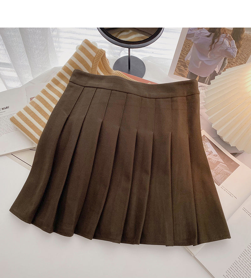 Simple age reducing solid color high waist thin pleated skirt 5474