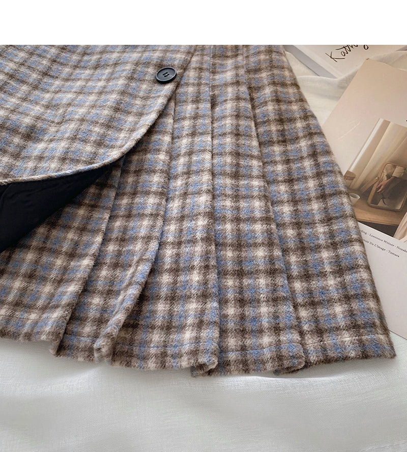 Aging Hong Kong style retro contrast checkered high waist A-line skirt 5475