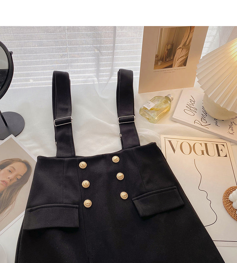 Strap skirt Korean style retro fashion double breasted high waist 5330