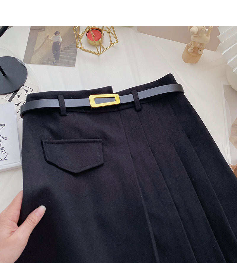 Pleated skirt, irregular, slim, fashionable A-line skirt with belt 5360