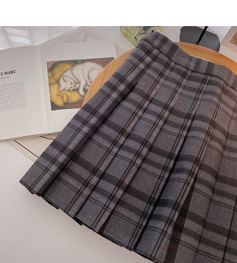 Pleated plaid skirt women's high waist skirt 5486