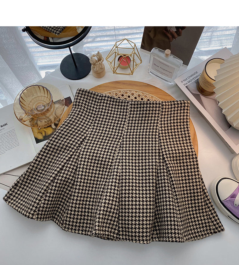 Pleated skirt shows thin fashion thousand bird check skirt 5288