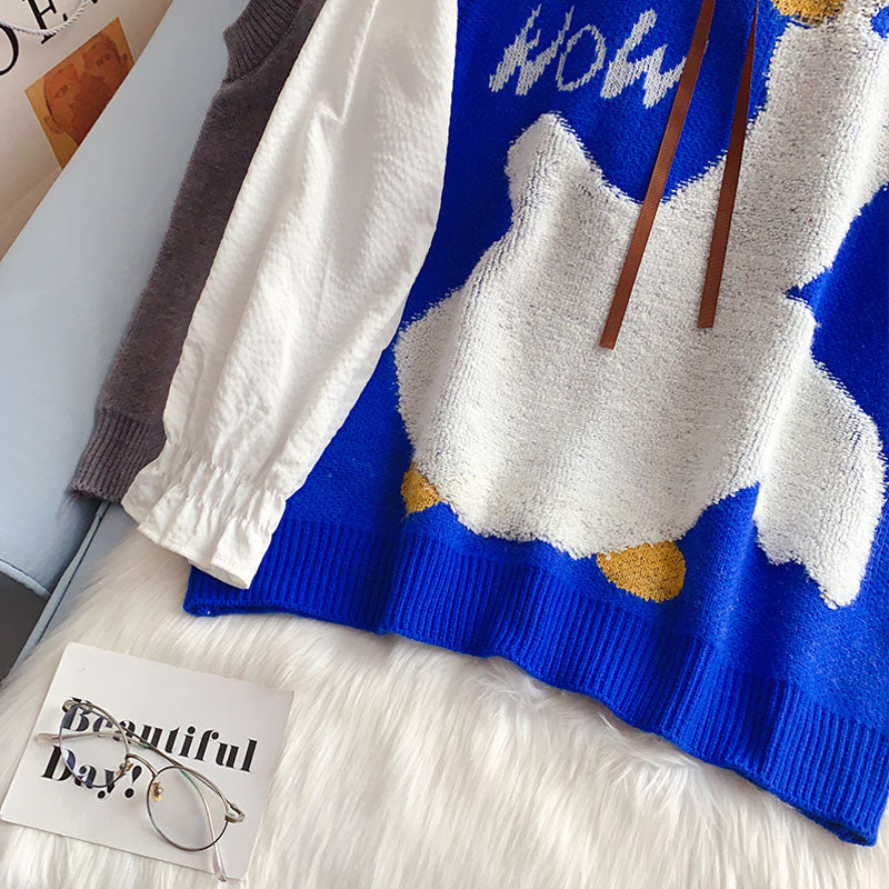 Japanese cute cartoon college style knitted vest vest 5215