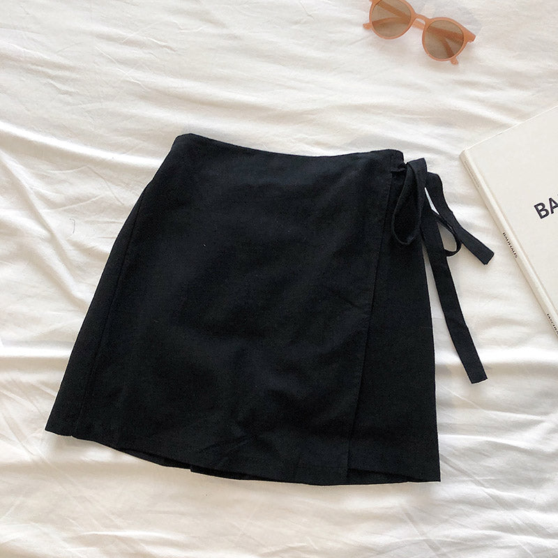 Bow tie lace up cotton hemp skirt high waist anti tarnish 5337