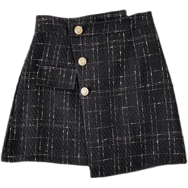Korean irregular design waist A-shaped thin plaid skirt 5322
