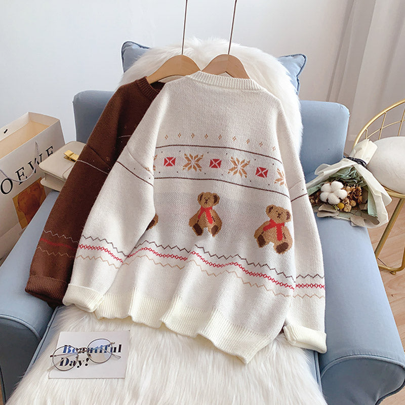 College style cartoon bear sweater 5148