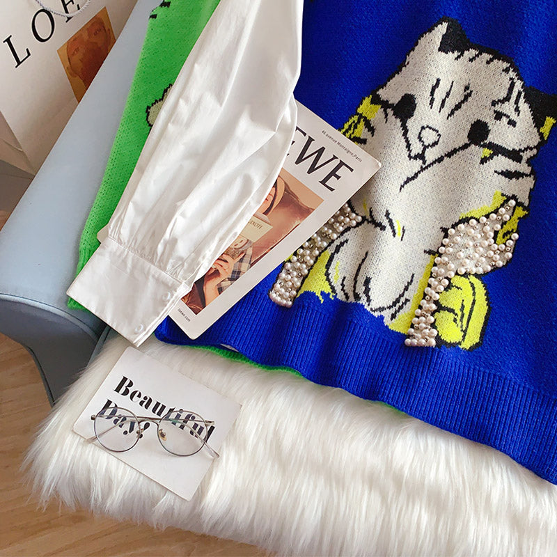 Heavy industry nail bead V-neck knitted vest vest coat 5255