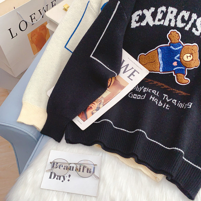 College style cartoon bear sweater female 5149
