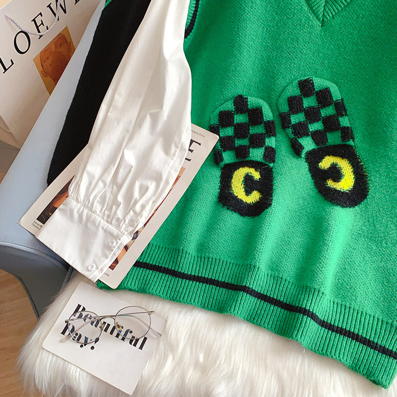 Knitted vest vest coat Vintage V-neck vest 5259