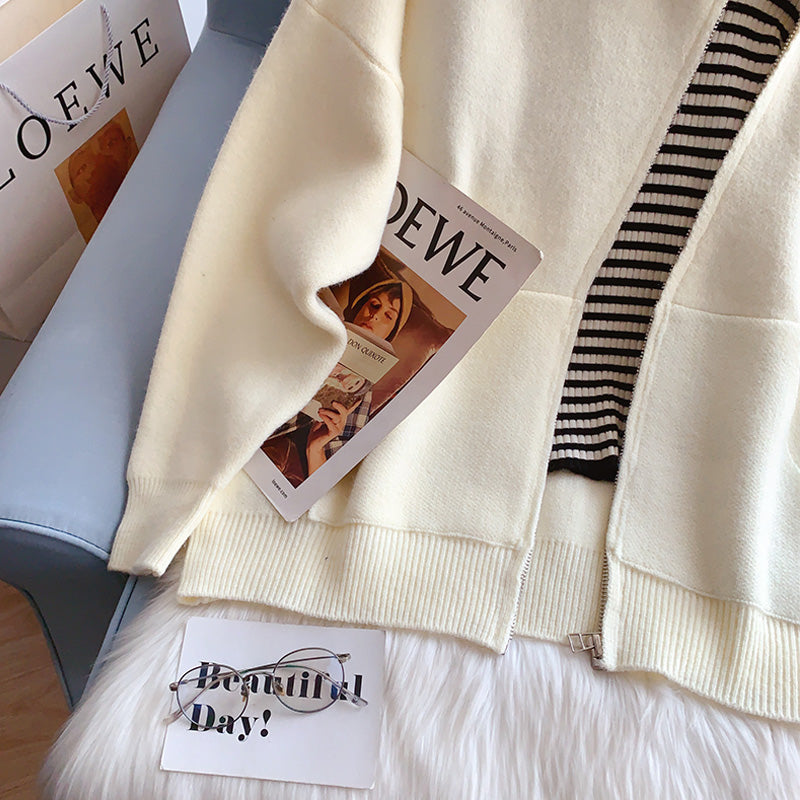 Design inclined zipper hooded sweater women's coat 5220