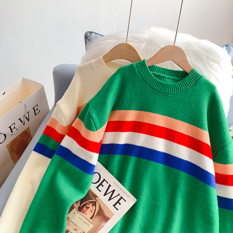 Contrast striped sweater college sweater top 5214