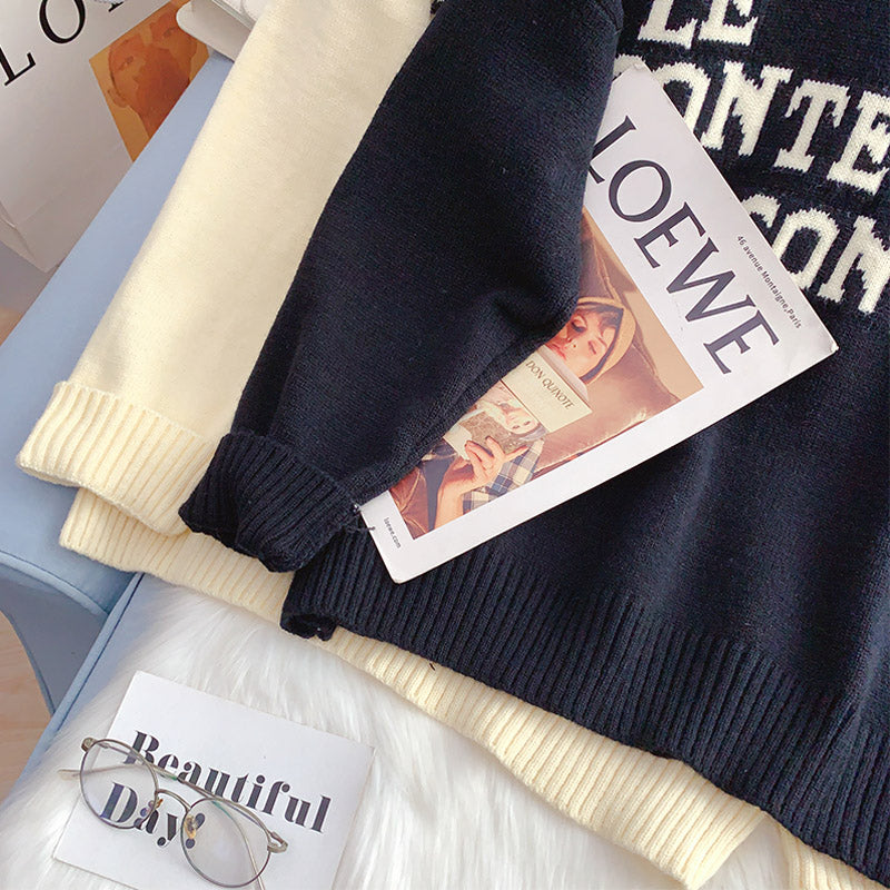 Pull col montant ample paresseux lettre pull 5232