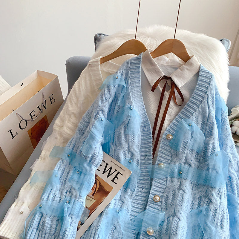 Design three-dimensional heavy industry bow sweater coat 5245