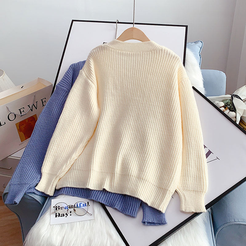 V-neck Pullover Sweater women's design sense niche sweater top 5092