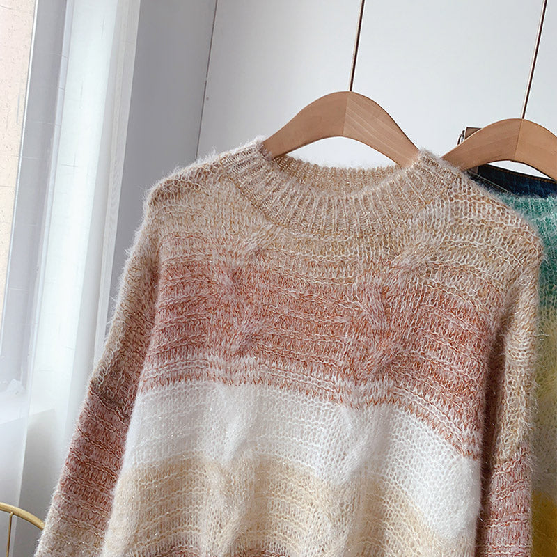 Gestrickter Mohair-Pullover mit Farbverlauf in weicher, wachsartiger Farbe 5078