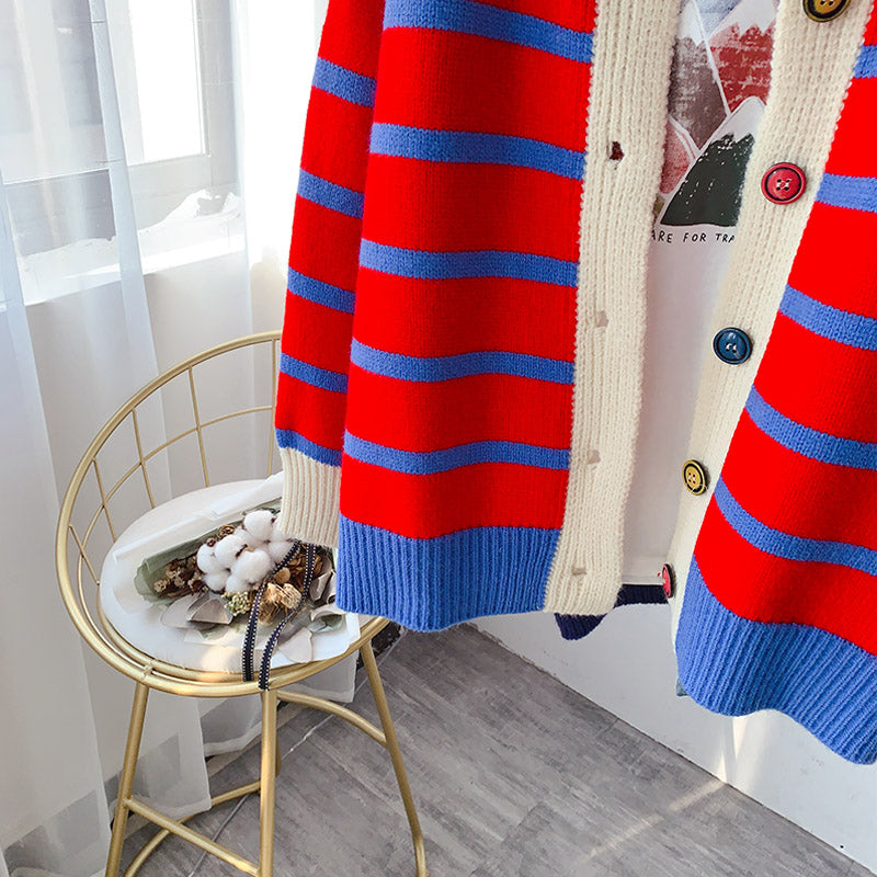 Striped sweater net red knitted cardigan 5074