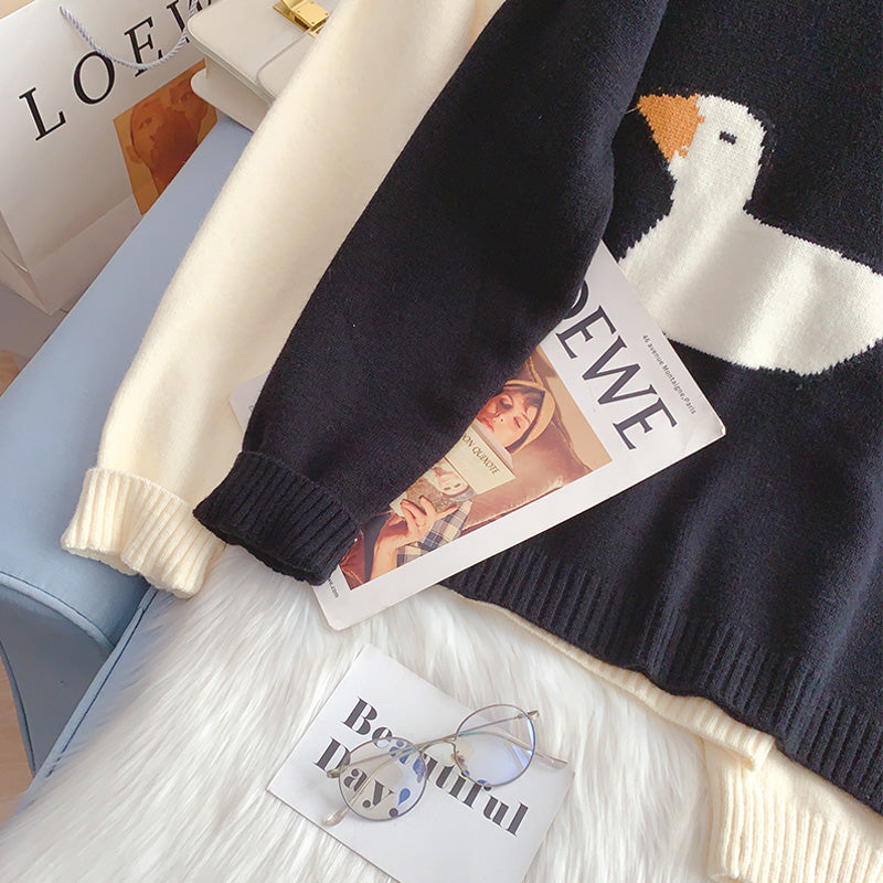 Pull brodé japonais à motif de canard 5099