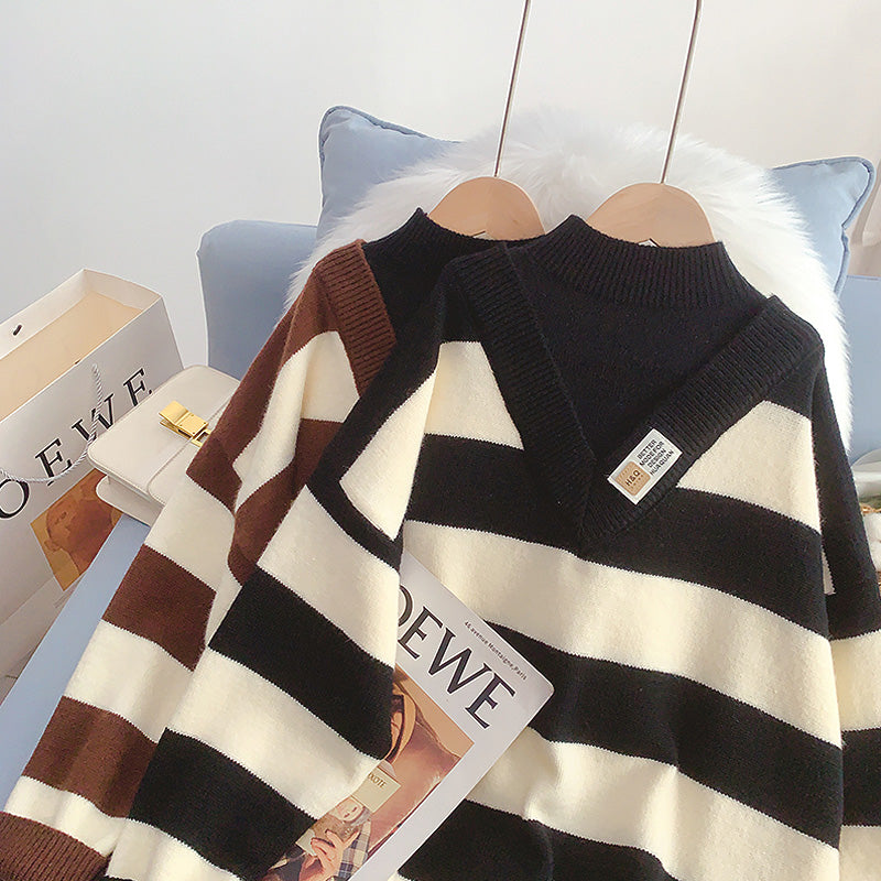 Fake two-piece Pullover women's winter half high collar design 5044