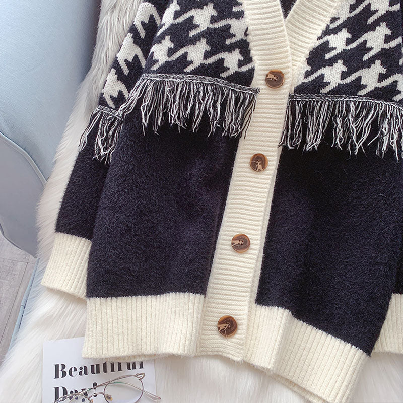 Manteau imitation vison à grille rétro mille oiseaux pour femme 5057