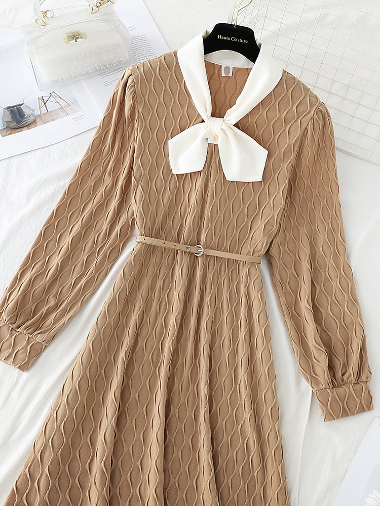 New color contrast bow design, foreign style and small black skirt 4792