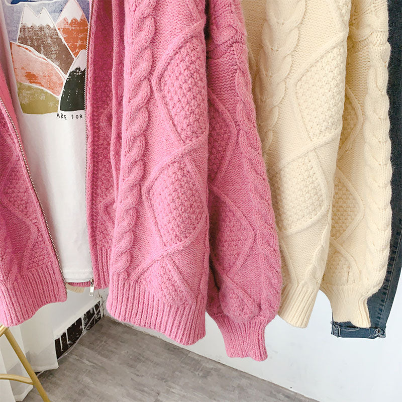 Manteau pull torsadé à capuche tricoté cardigan femme 5049