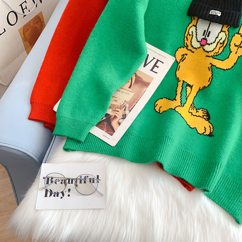 Cartoon pattern Crew Neck Sweater lazy style 5007