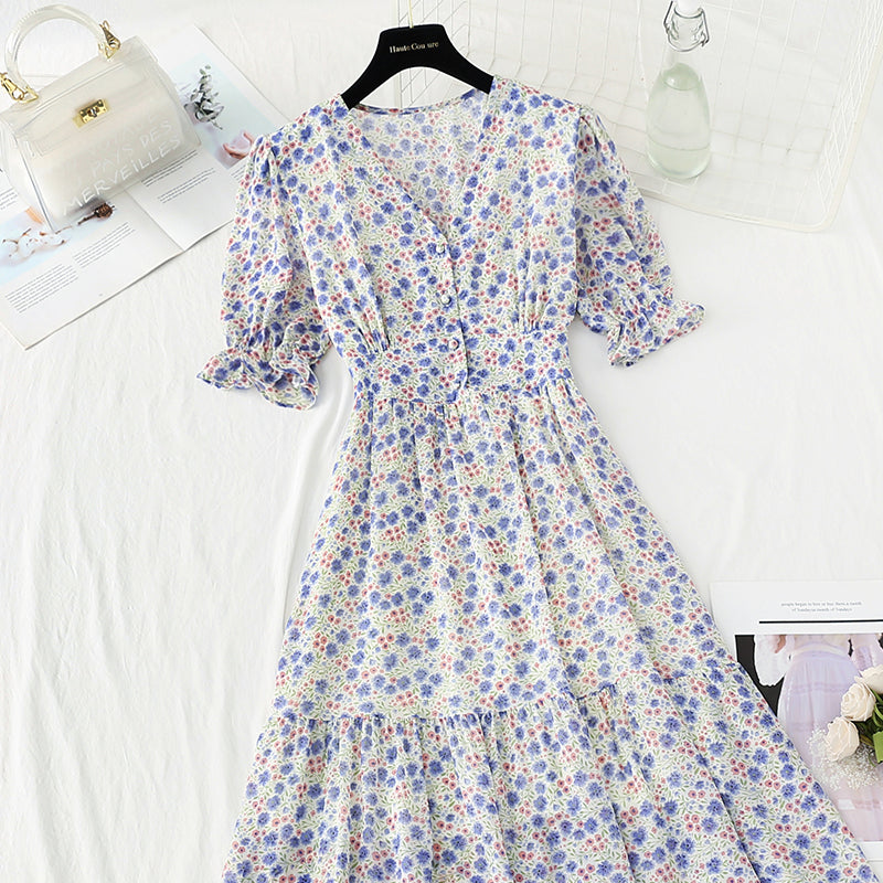 New French sweet temperament skirt V-neck slim skirt 4871