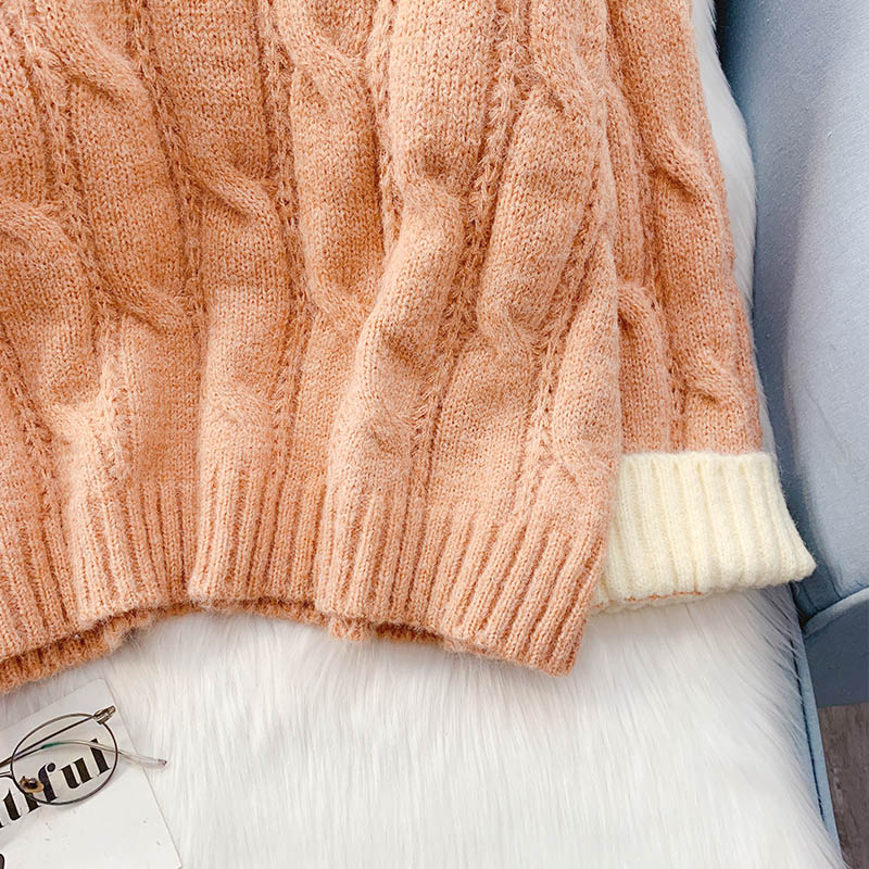 Mori high collar twist sweater coarse wool sweater top 4961