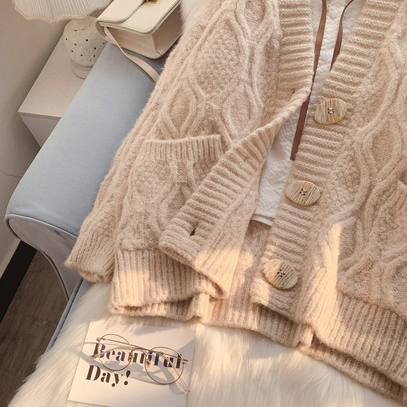 Vintage twist sweater coat knit cardigan 5061