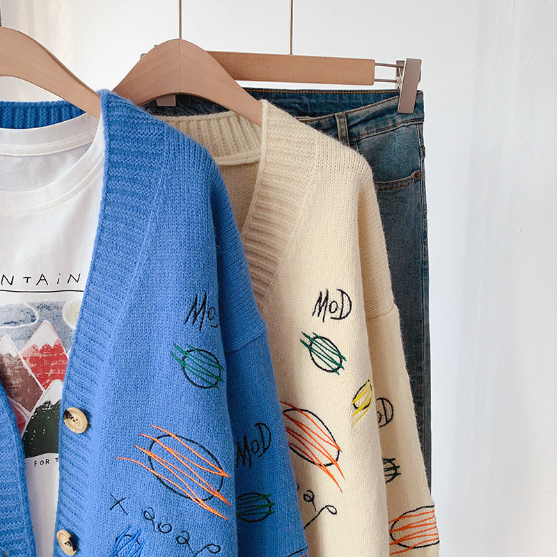 Net red knitted cardigan loose and lazy outside 4983