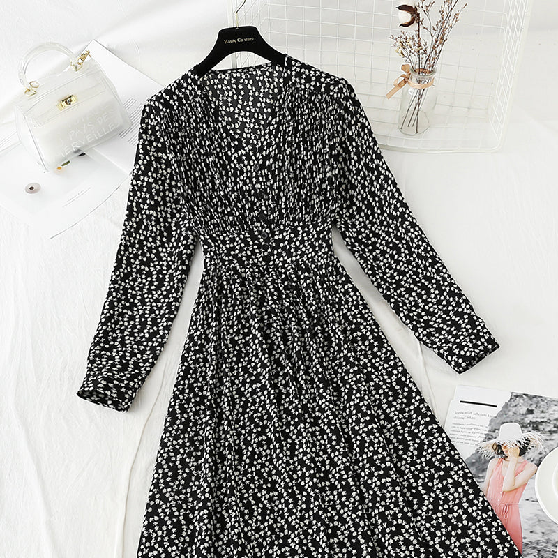 French floral dress retro minority Chiffon Dress 4833