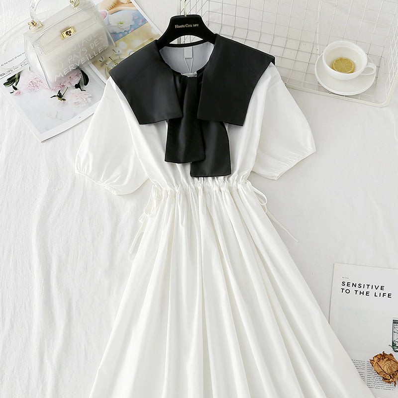 New sweet bubble sleeve shawl long skirt drawstring waist lace up skirt 4849