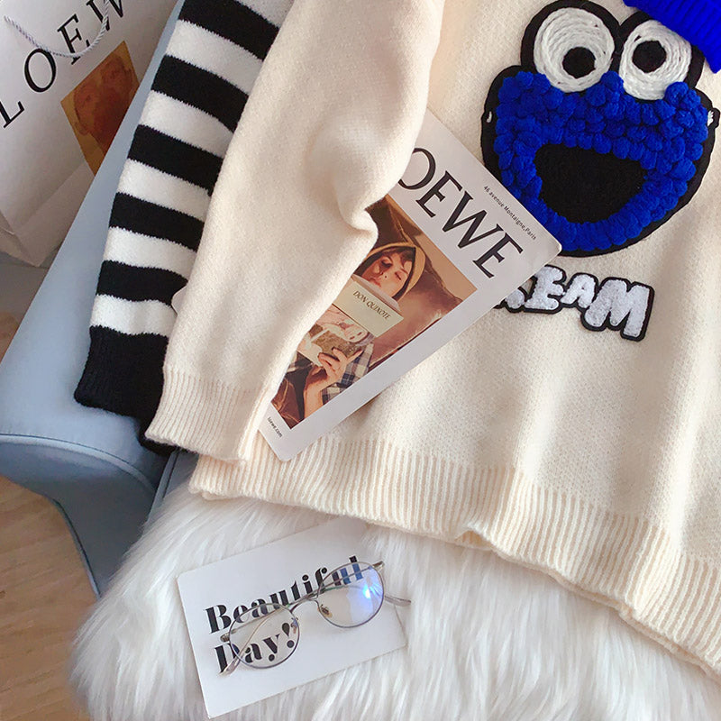 Striped cartoon sweater sweater aging shirt 5042