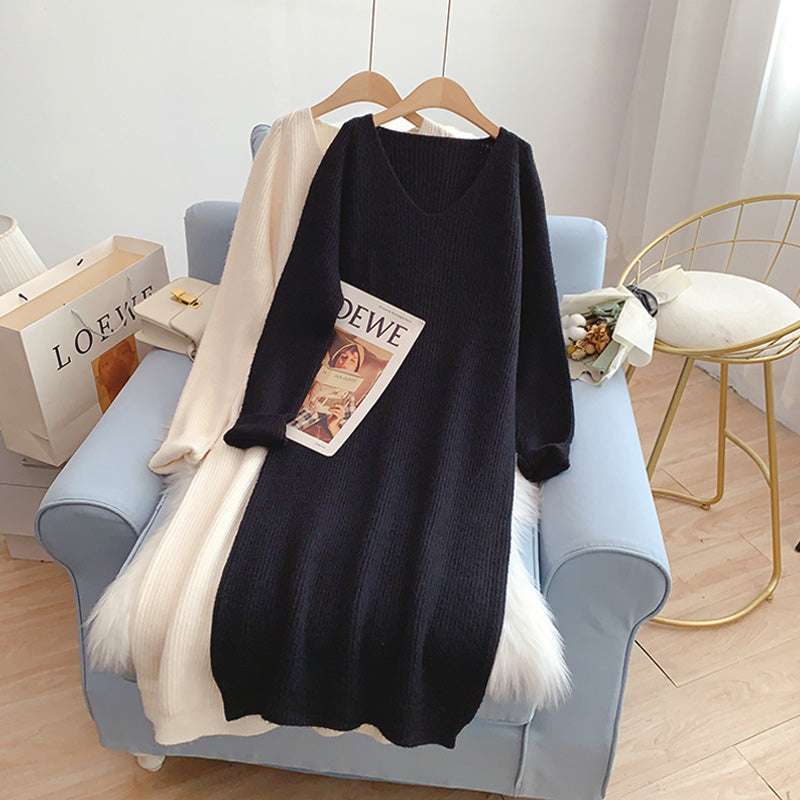 V-neck knit bottomed dress 5027