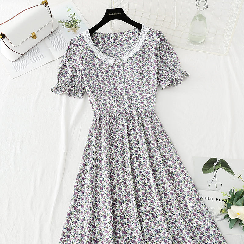 New medium length chiffon skirt with short sleeves is thin and gentle 4864