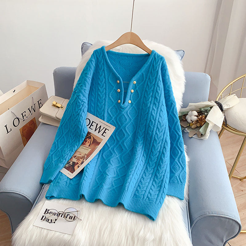 Medium length sweater lazy style sweater top 4960