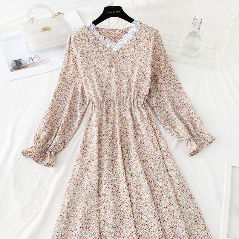 Korean cut waist lace up Floral Dress 4824