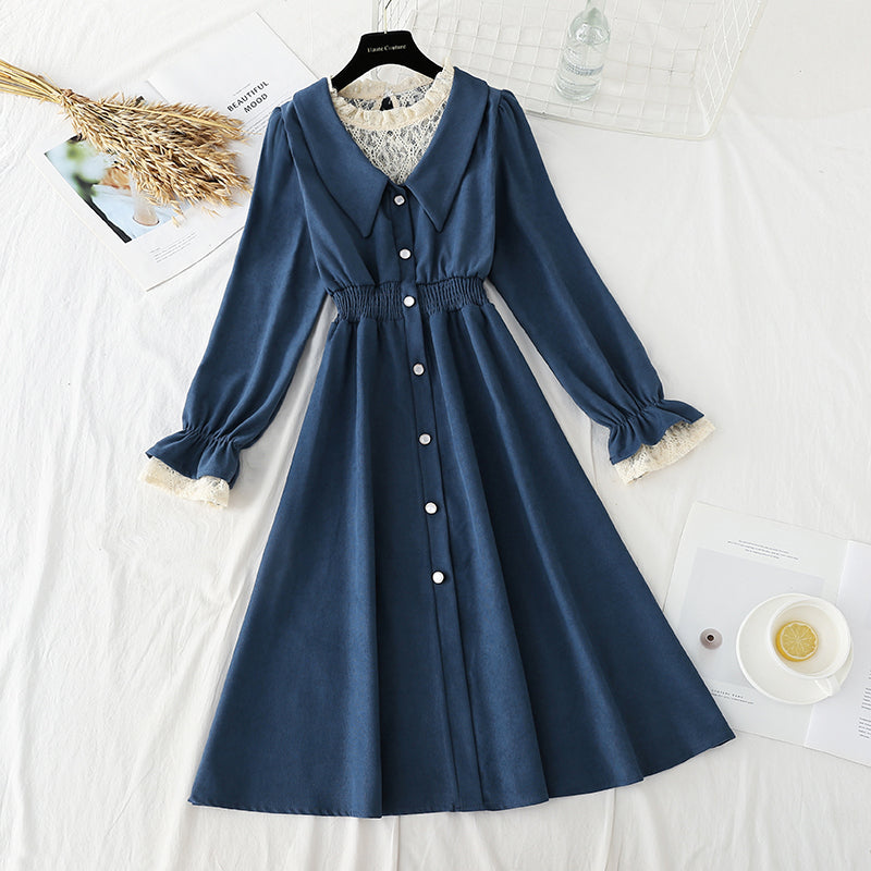 New French elegant lace stitching high waist slim temperament A-shaped skirt 4780