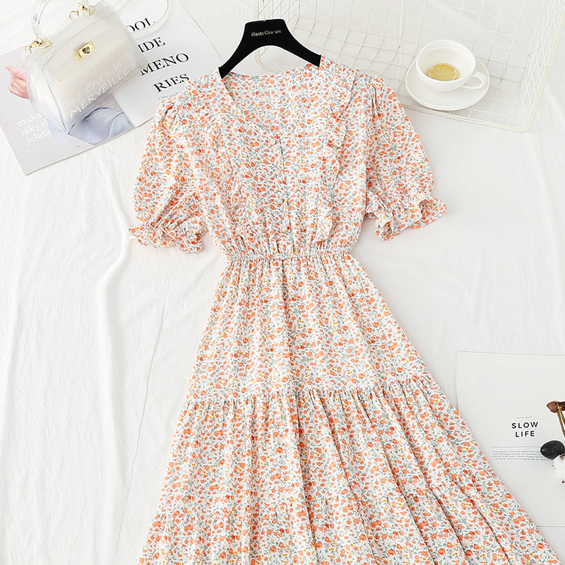 Ruffle floral dress sweet Mori Chiffon Skirt 4899